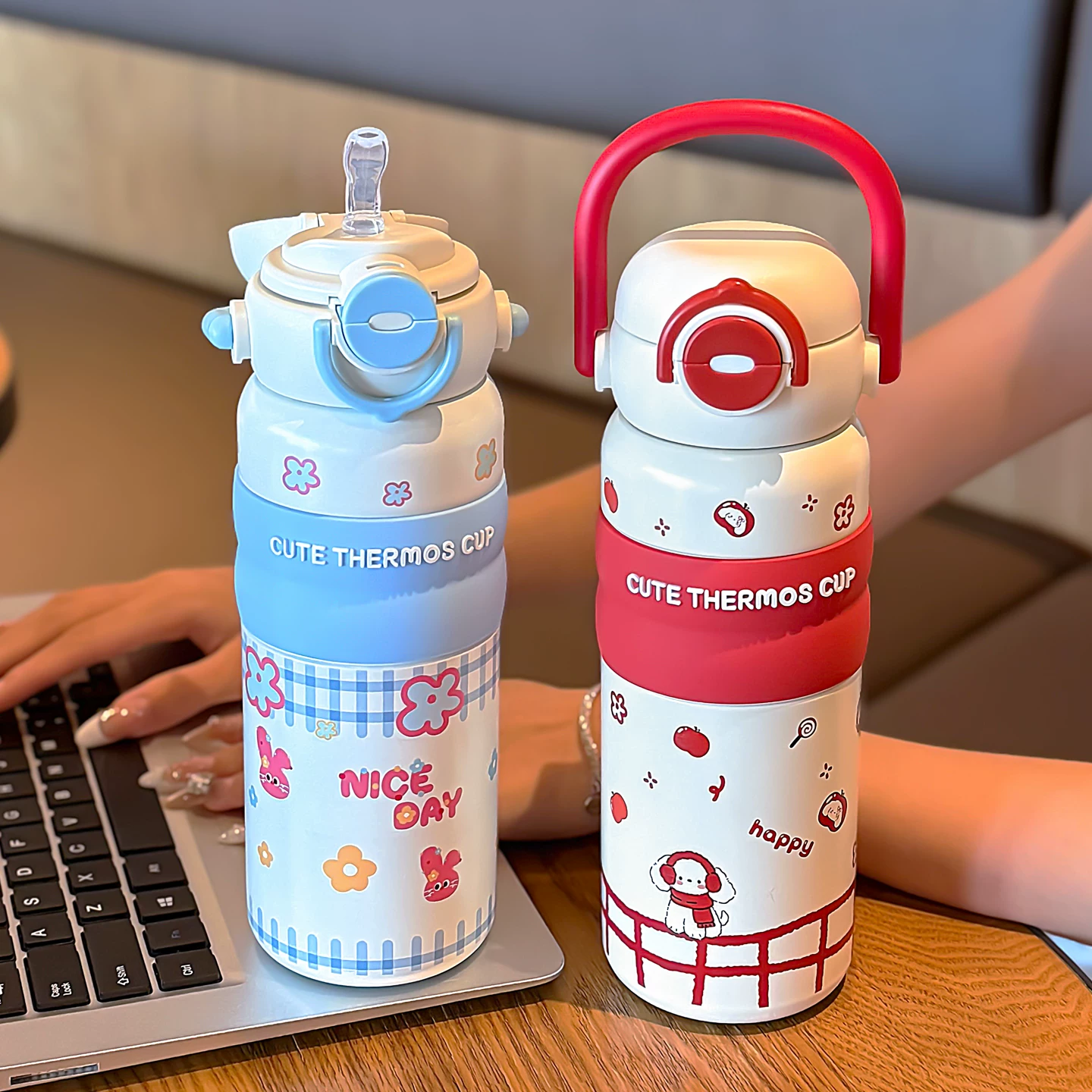 Pinteresty Thermos Double Sipper Stainless Steel Tumbler Bottle ( 1pc )