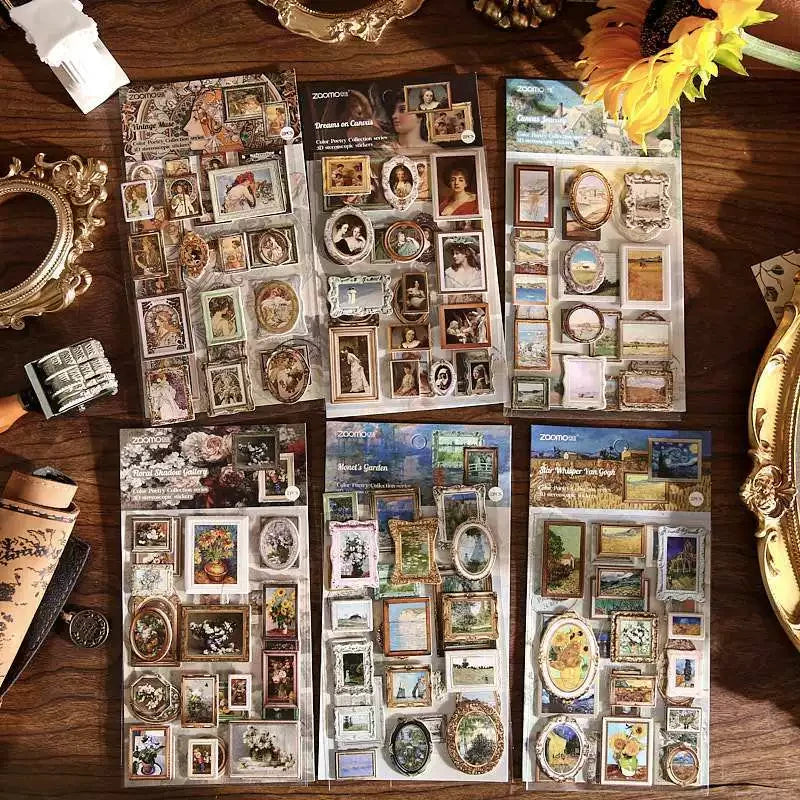 Famous Art Museum Series Self Adhesive Journaling Scrapbook Sticker Sheets ( 2 sheets )