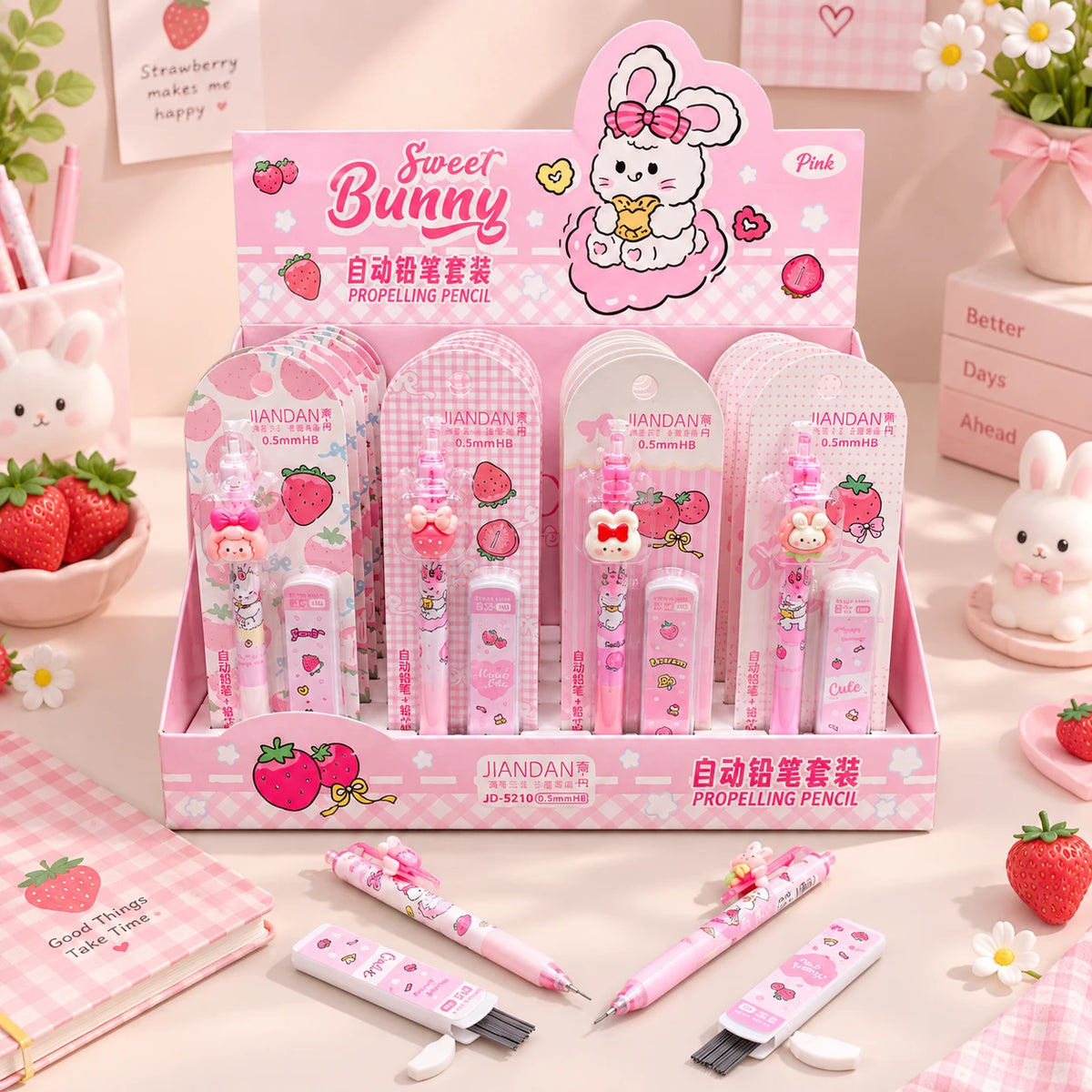 Sweet Bunny Strawberry Mechanical Pencil With Refill 0.5mm ( 1pc )