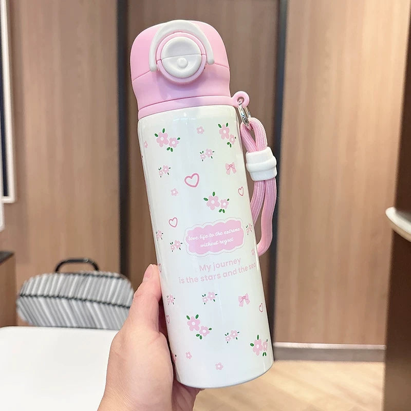 Pinteresty Floral Cherry Double Sipper Stainless Steel Bottle ( 1pc )