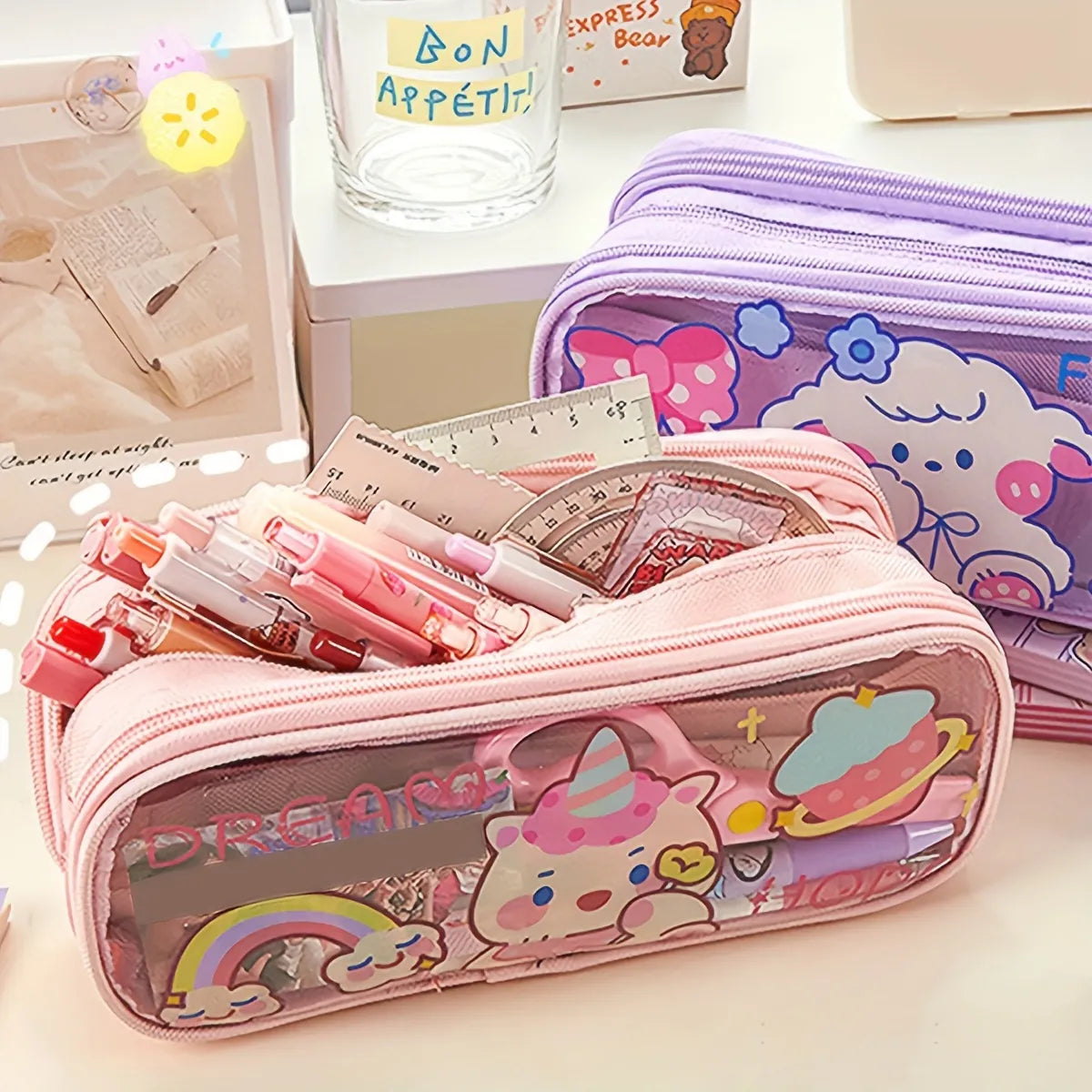 Kawaii Triple Layer Multipurpose Pencil Stationery Pouch ( 1pc )