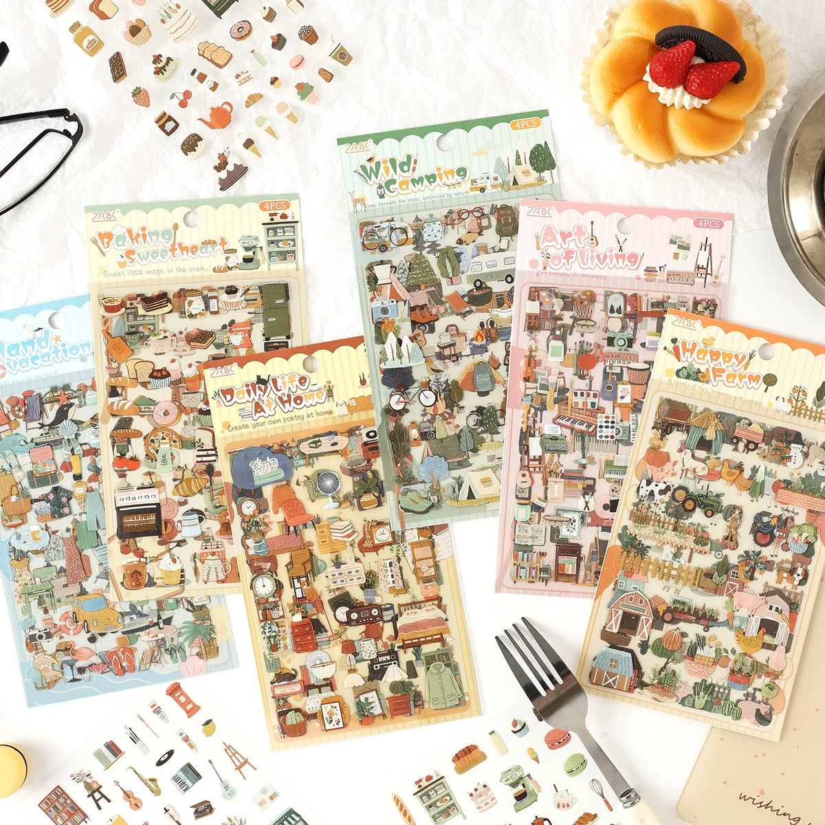 Little Joys of Life Series PET Journaling Scrapbooking Stickers Sheets ( 4 sheets )