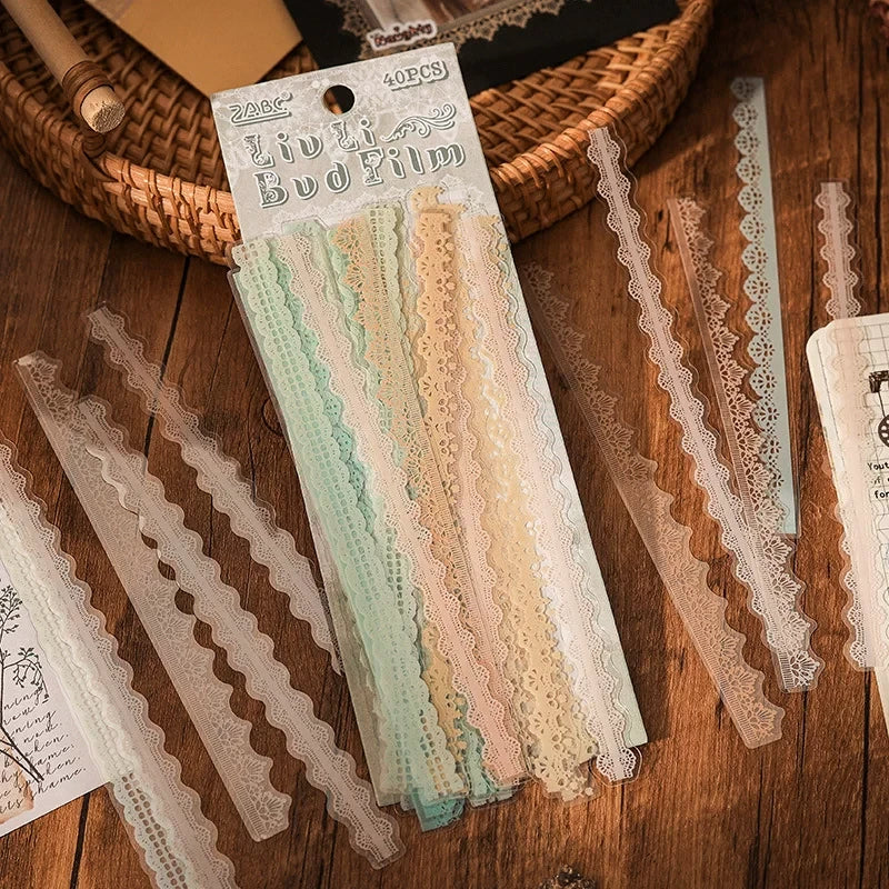 Dreamy Lace & Floral Series Journaling Scrapbooking Stickers Strips ( 40pcs )