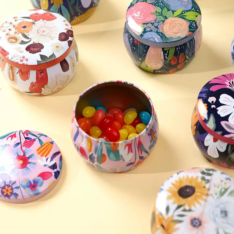 Floral Round Tin Storage Box ( 1pc )