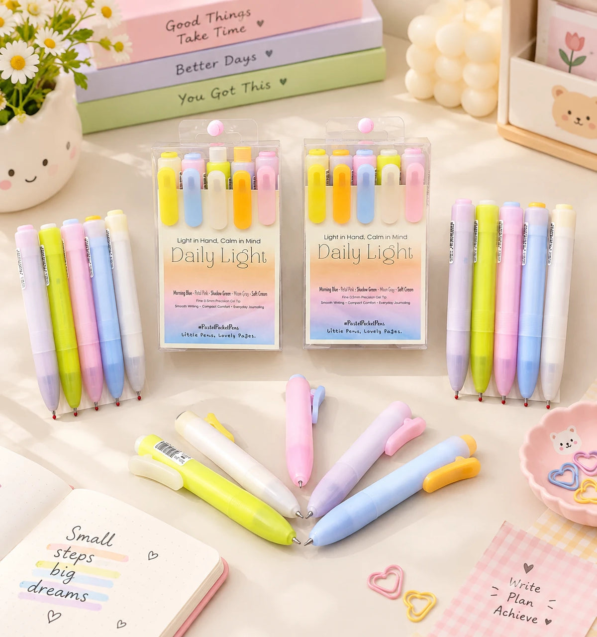 Aesthetic Daily Light Blue Ink Gel Pen Set ( 5pcs )