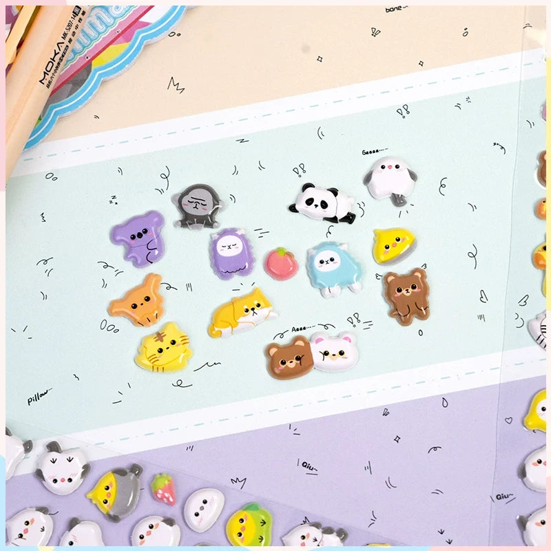 3D Kawaii Animal Puffy Foam Sticker Sheets ( 2 Sheets )