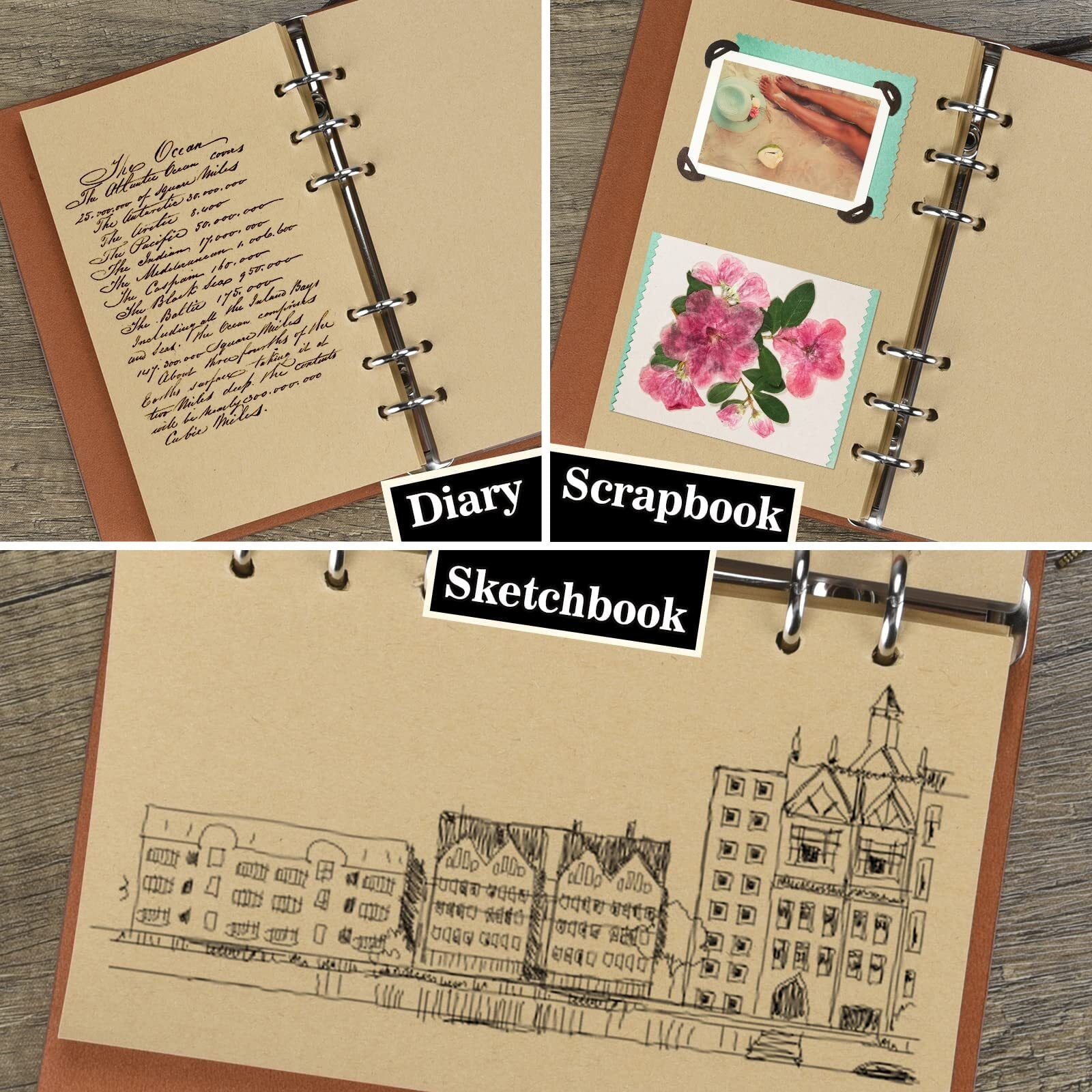 Vintage European Style Binder Journaling Notebook Diary Refillable ( 1pc )