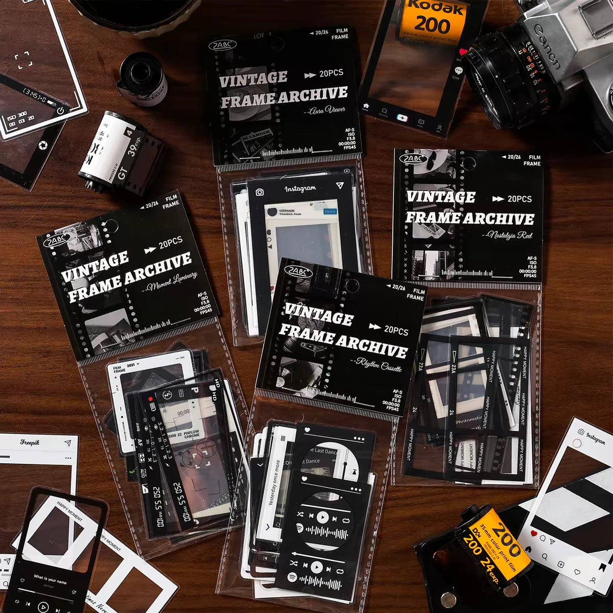 Frame & Grid Retro Film Strip & Border Stickers (20 Sheets)