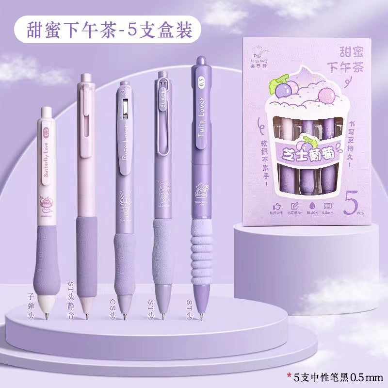 Japanese Soft Grip Black Gel Pen Set ( 5 pcs )