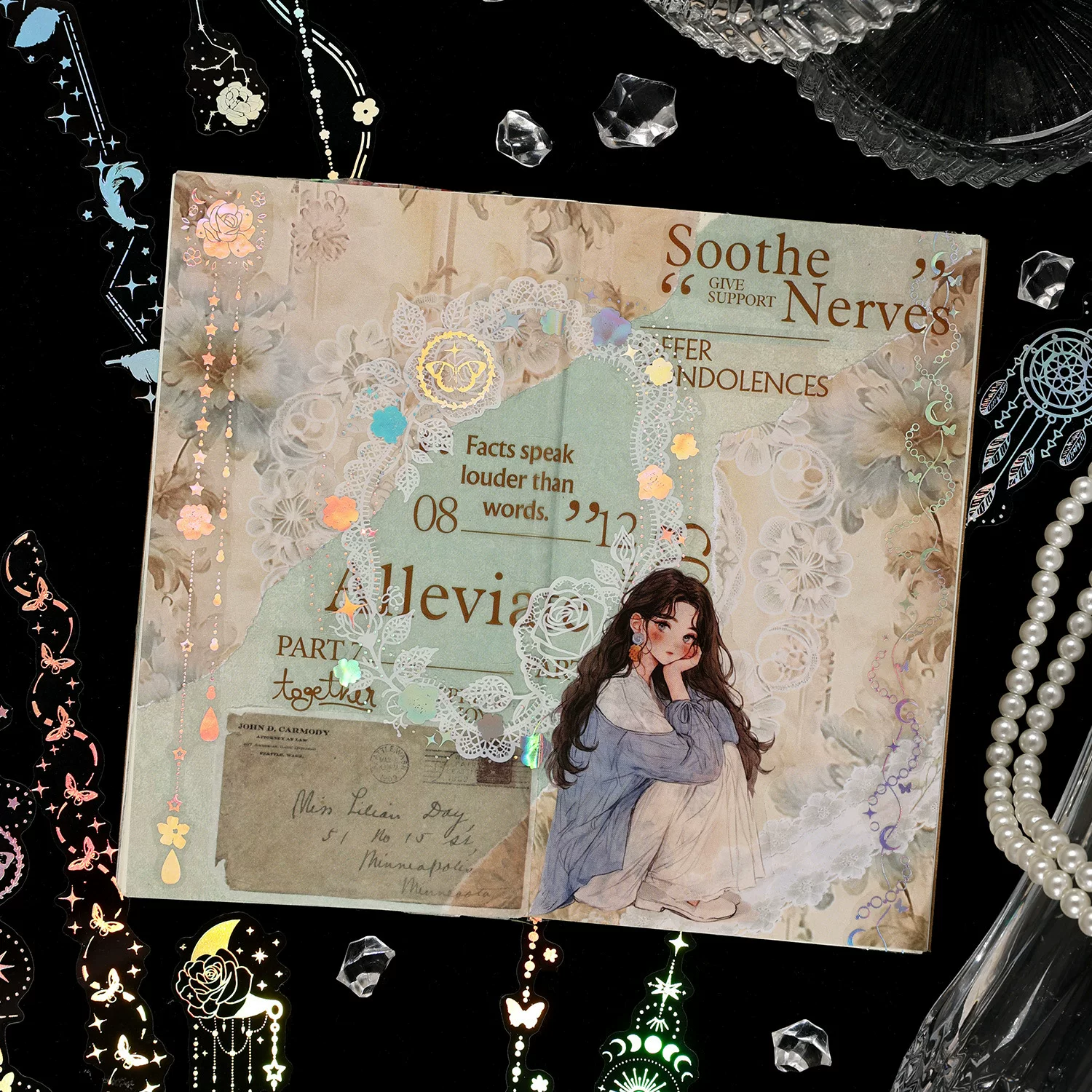 Moonlight Tide Night Series Journaling Scrapbooking Stickers Strips ( 20pcs )