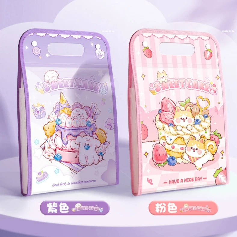 Cake Kawaii File Folder with Button Lock and Handle 12 Layers ( 1pc )