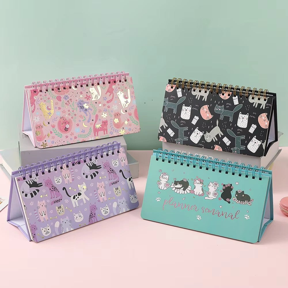 Cat Aesthetic Spiral Weekly Planner Desk Calendar Planner ( 1 pc )