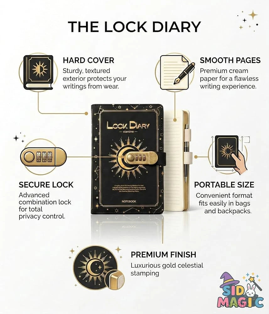 Starshine Hardcover Combination Lock Notebook Diary ( 1pc )
