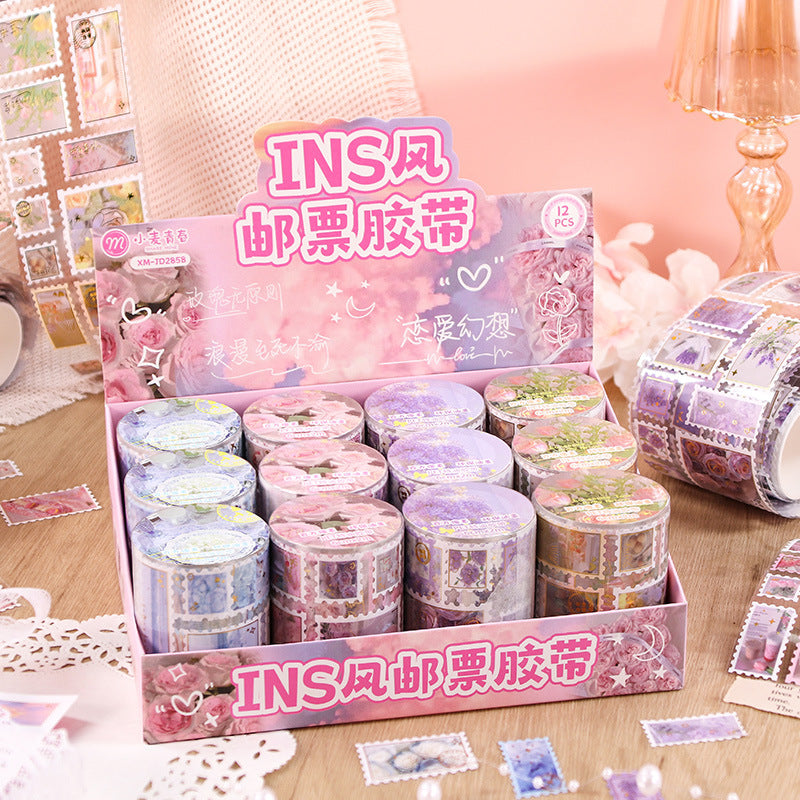 Floral Flower Retro Journaling Stamp Sticker Roll ( 1pc )