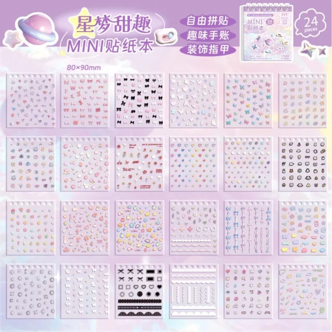 Kawaii Mini Decorative Sticker Book for Journaling & Nails ( 3pcs )