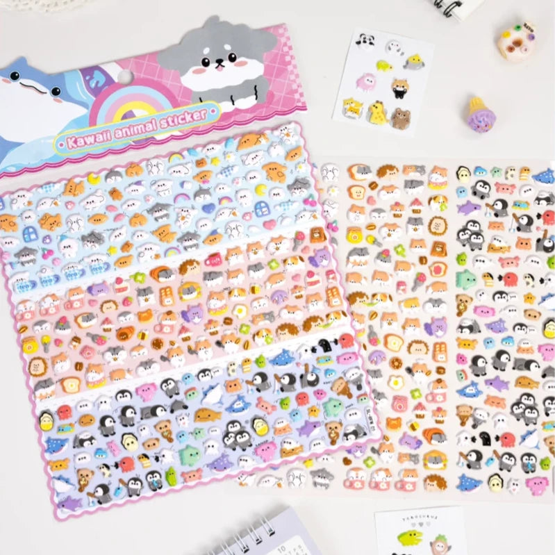 3D Kawaii Animal Puffy Foam Sticker Sheets ( 2 Sheets )