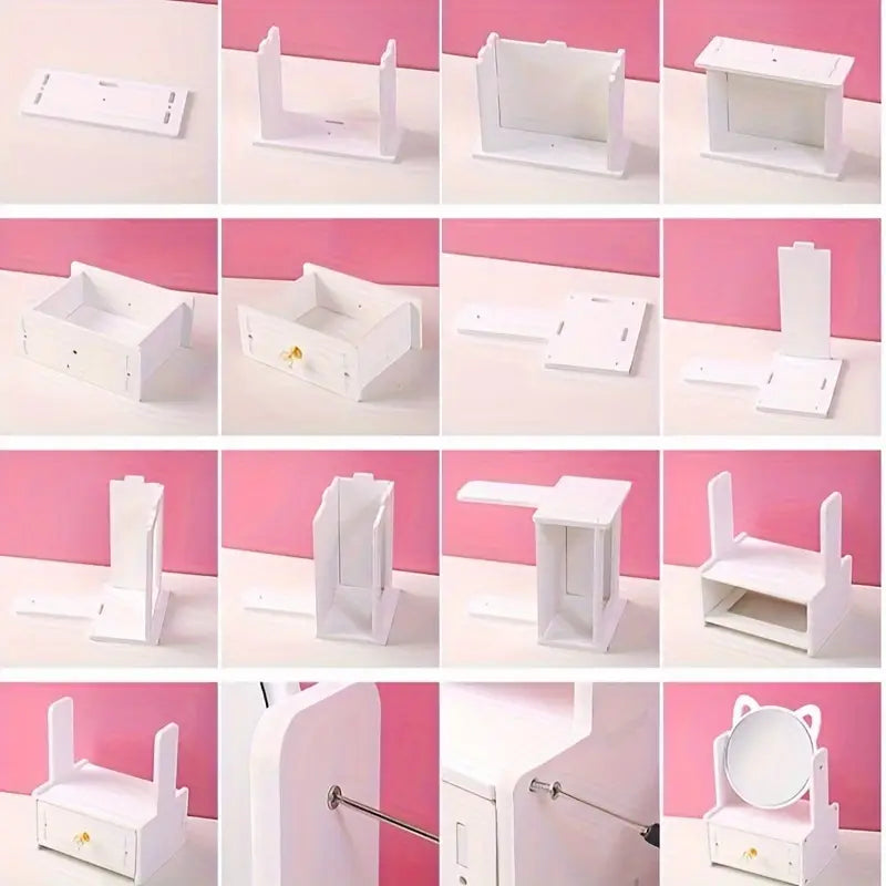DIY Makeup Desk Organizer With Mirror ( 1pc )