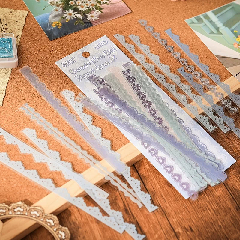 Dreamy Lace & Floral Series Journaling Scrapbooking Stickers Strips ( 40pcs )