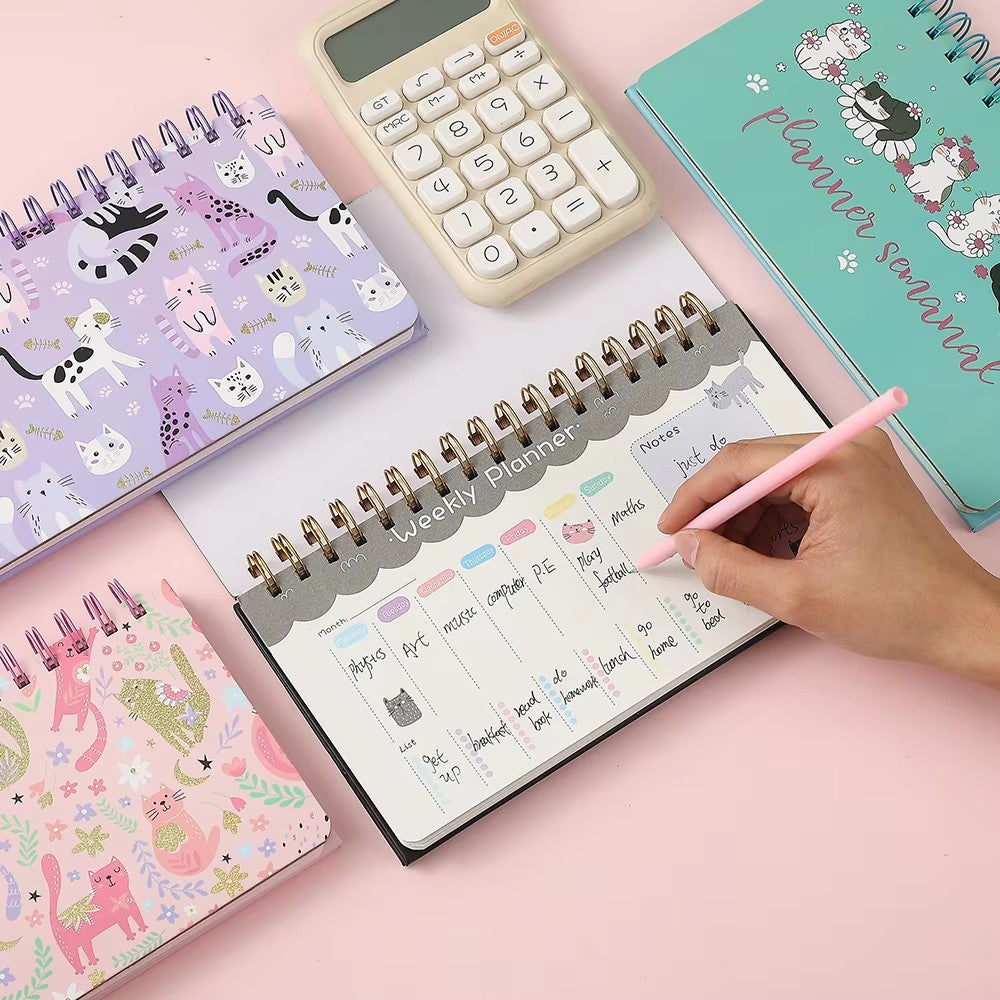 Cat Aesthetic Spiral Weekly Planner Desk Calendar Planner ( 1 pc )