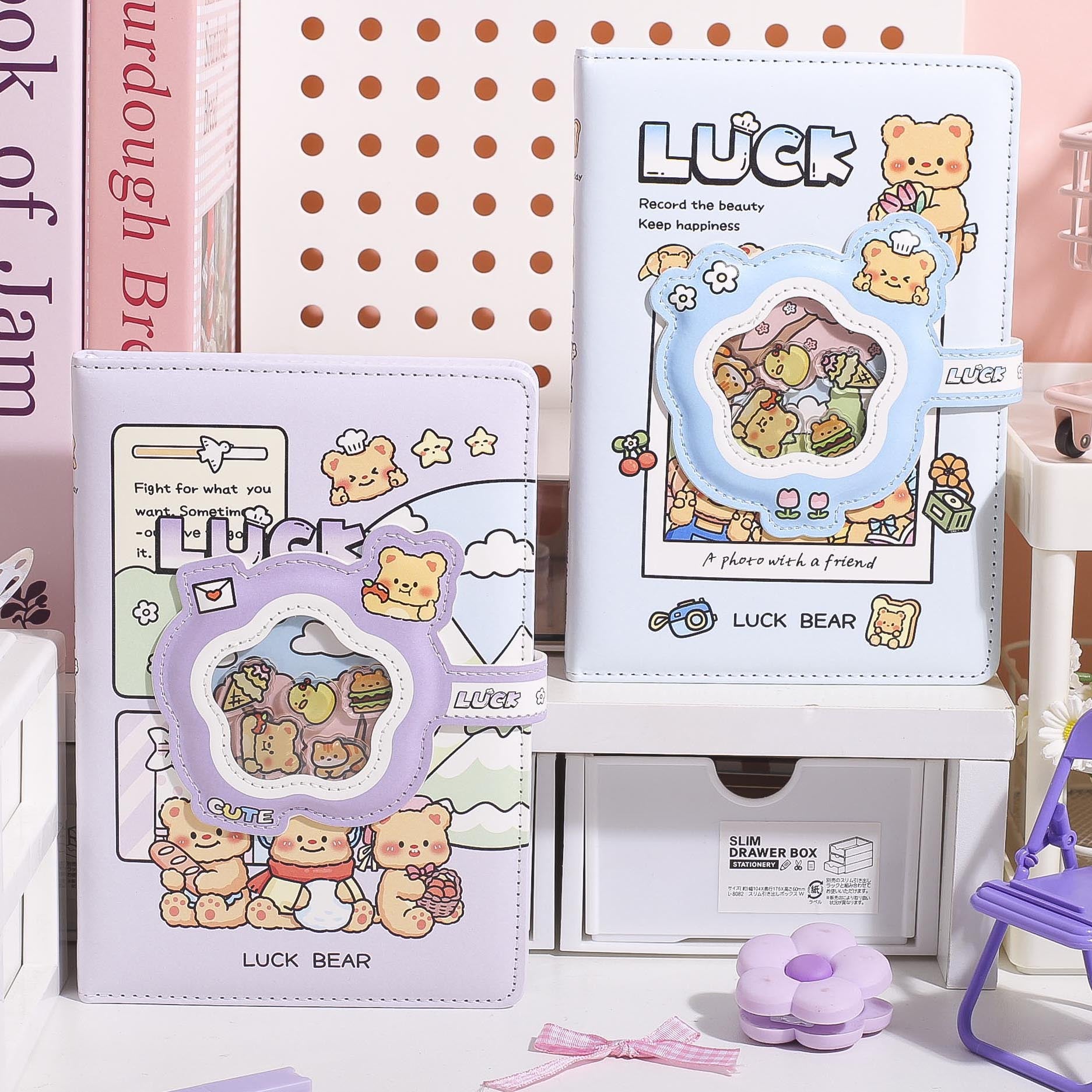 Kawaii Bear Confetti Magnetic Strap Notebook Diary ( 1pc )