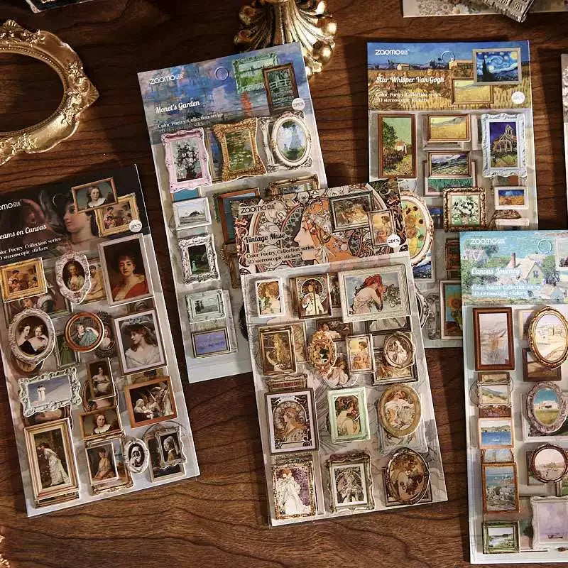 Famous Art Museum Series Self Adhesive Journaling Scrapbook Sticker Sheets ( 2 sheets )