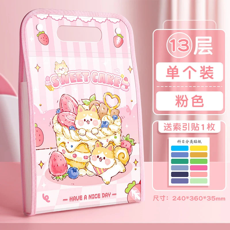Cake Kawaii File Folder with Button Lock and Handle 12 Layers ( 1pc )
