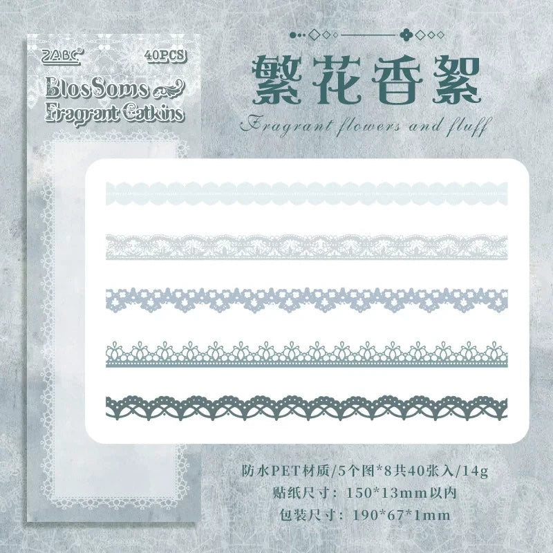 Dreamy Lace & Floral Series Journaling Scrapbooking Stickers Strips ( 40pcs )