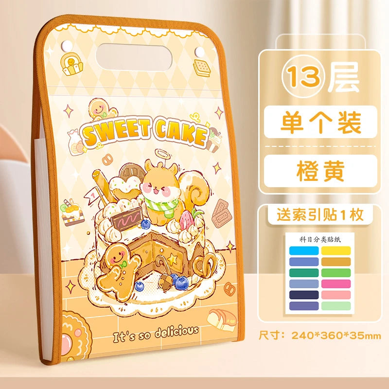 Cake Kawaii File Folder with Button Lock and Handle 12 Layers ( 1pc )