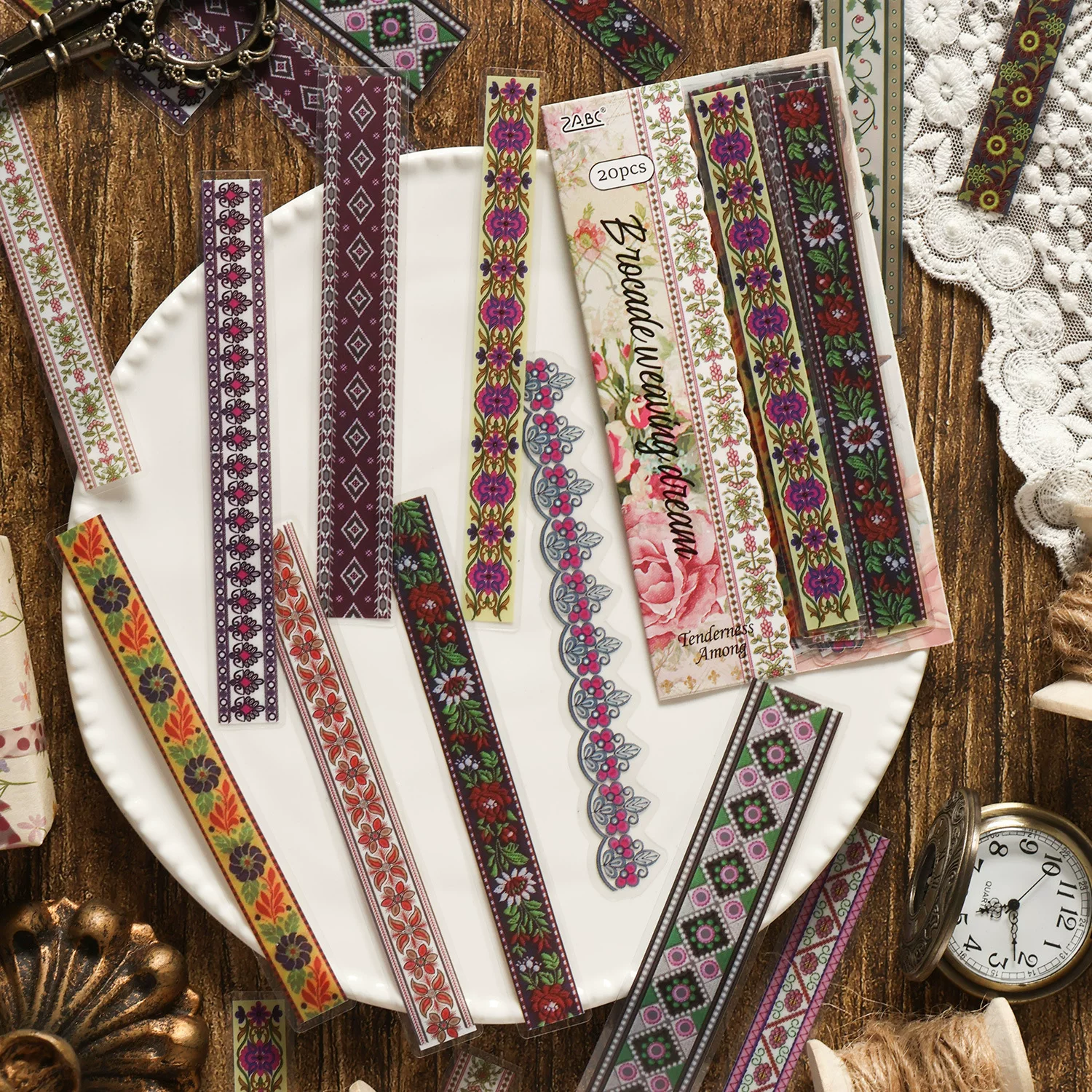 Lingering Amidst the Flower Series Journaling Scrapbooking Stickers Strips ( 20pcs )
