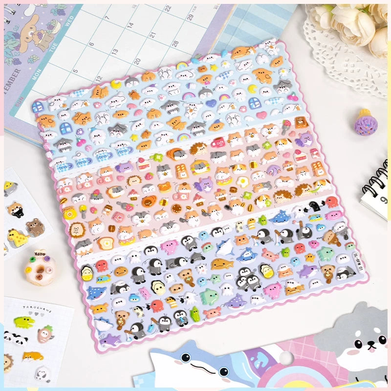 3D Kawaii Animal Puffy Foam Sticker Sheets ( 2 Sheets )