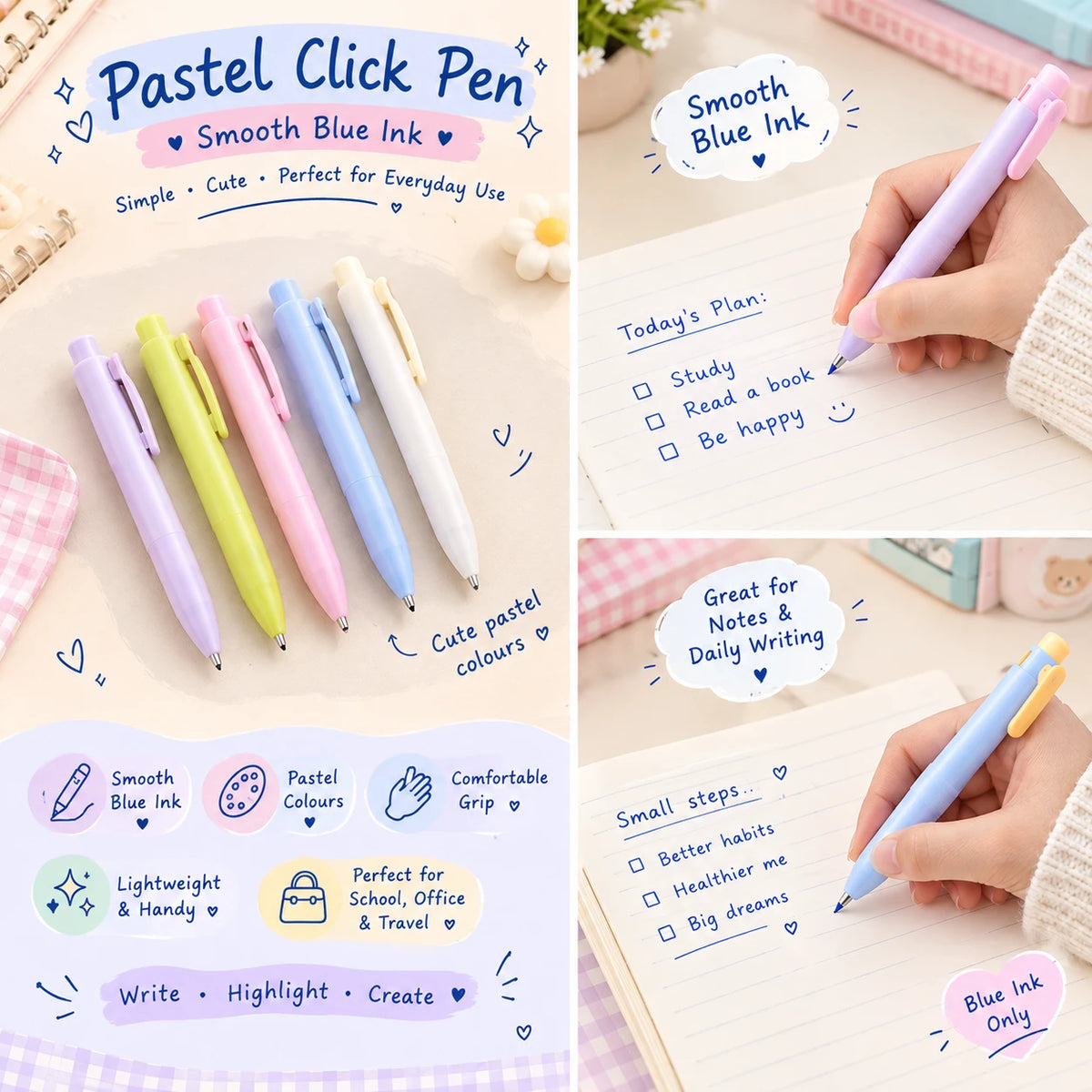 Aesthetic Daily Light Blue Ink Gel Pen Set ( 5pcs )