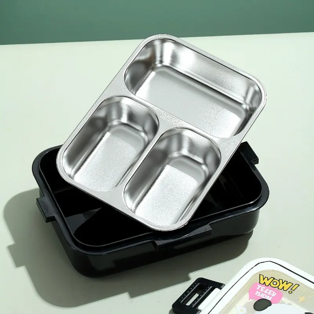 Retro TV Bento Meal Stainless Steel Three Compartment Lunch Box ( 1pc )