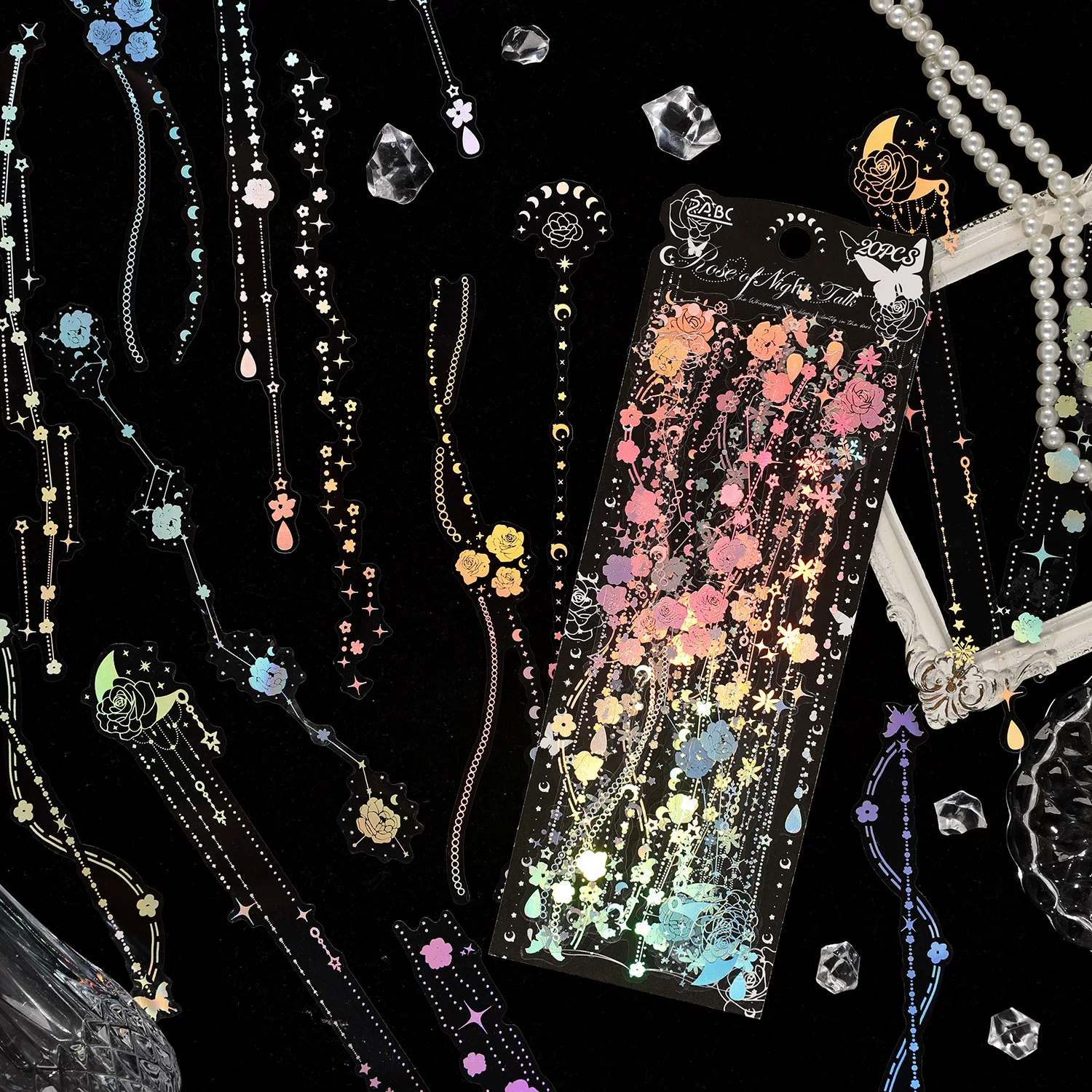 Moonlight Tide Night Series Journaling Scrapbooking Stickers Strips ( 20pcs )