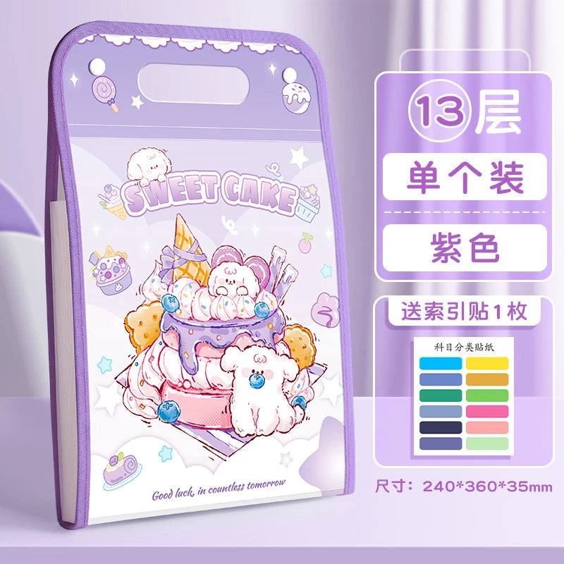 Cake Kawaii File Folder with Button Lock and Handle 12 Layers ( 1pc )