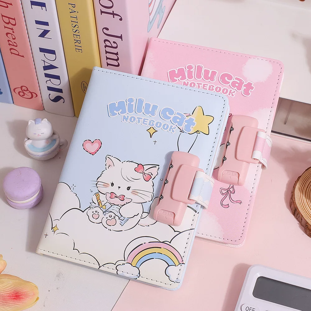 Milu Cat Kawaii Combination Lock Notebook Diary ( 1pc )