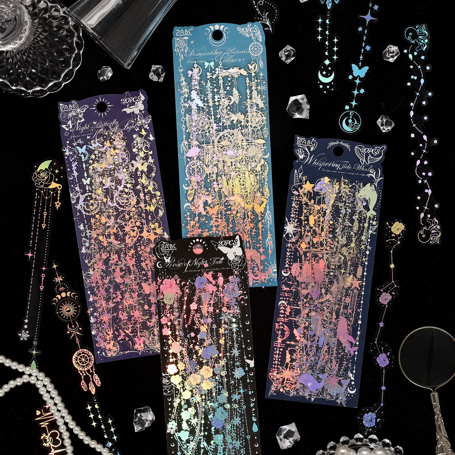 Moonlight Tide Night Series Journaling Scrapbooking Stickers Strips ( 20pcs )