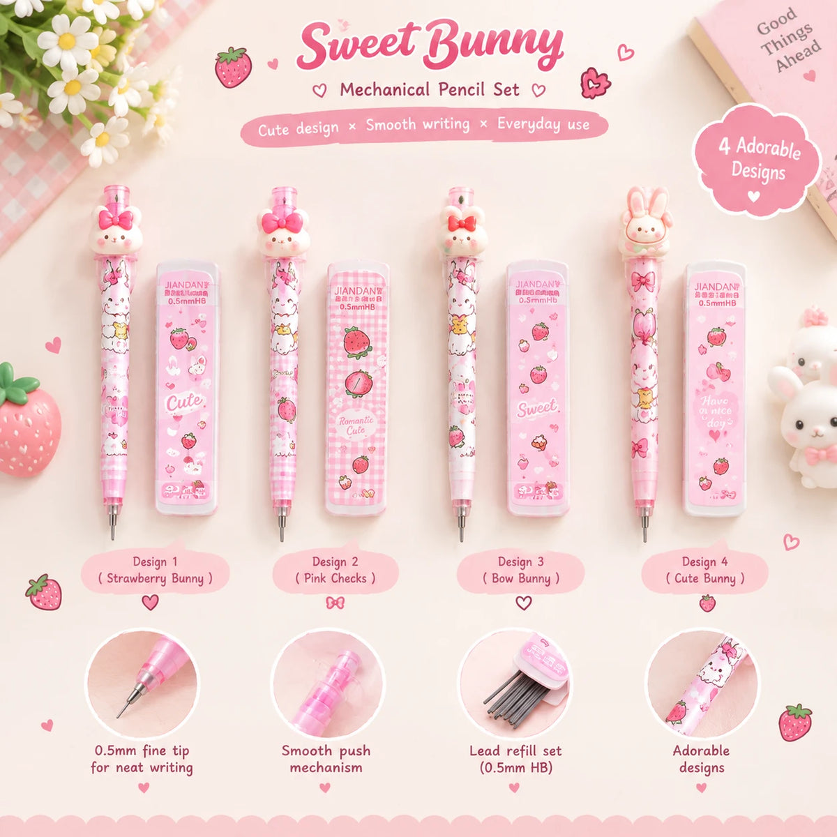 Sweet Bunny Strawberry Mechanical Pencil With Refill 0.5mm ( 1pc )