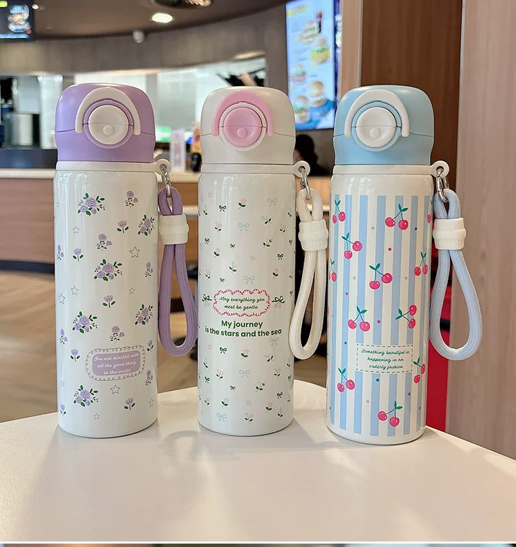 Pinteresty Floral Cherry Double Sipper Stainless Steel Bottle ( 1pc )
