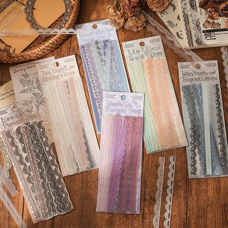 Dreamy Lace & Floral Series Journaling Scrapbooking Stickers Strips ( 40pcs )