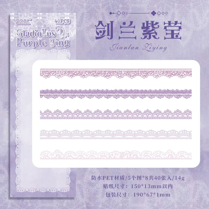 Dreamy Lace & Floral Series Journaling Scrapbooking Stickers Strips ( 40pcs )