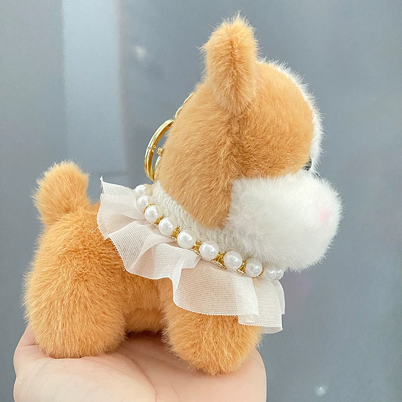 Pearl Frill Puppy Plush Keychain ( 1pc )