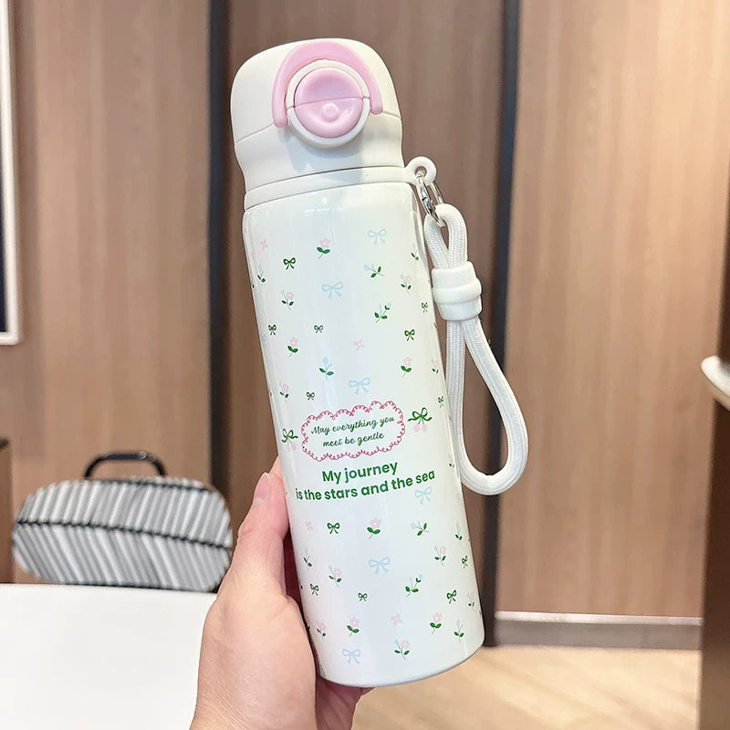 Pinteresty Floral Cherry Double Sipper Stainless Steel Bottle ( 1pc )