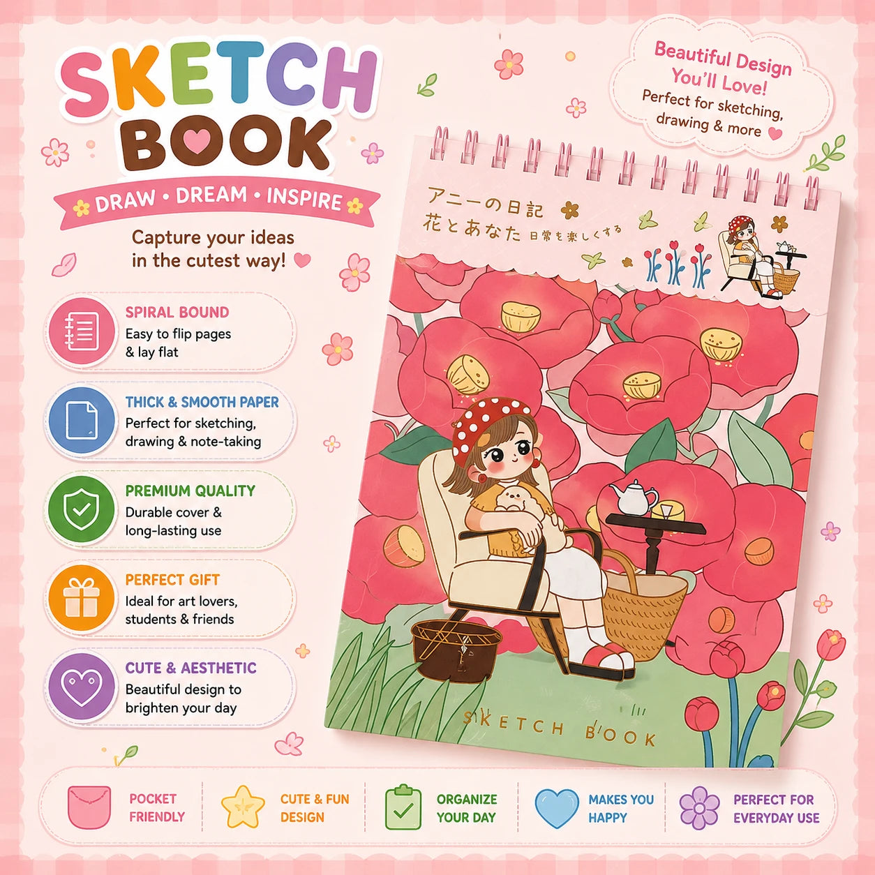 Kawaii Sketch Spiral Book ( 1pc )
