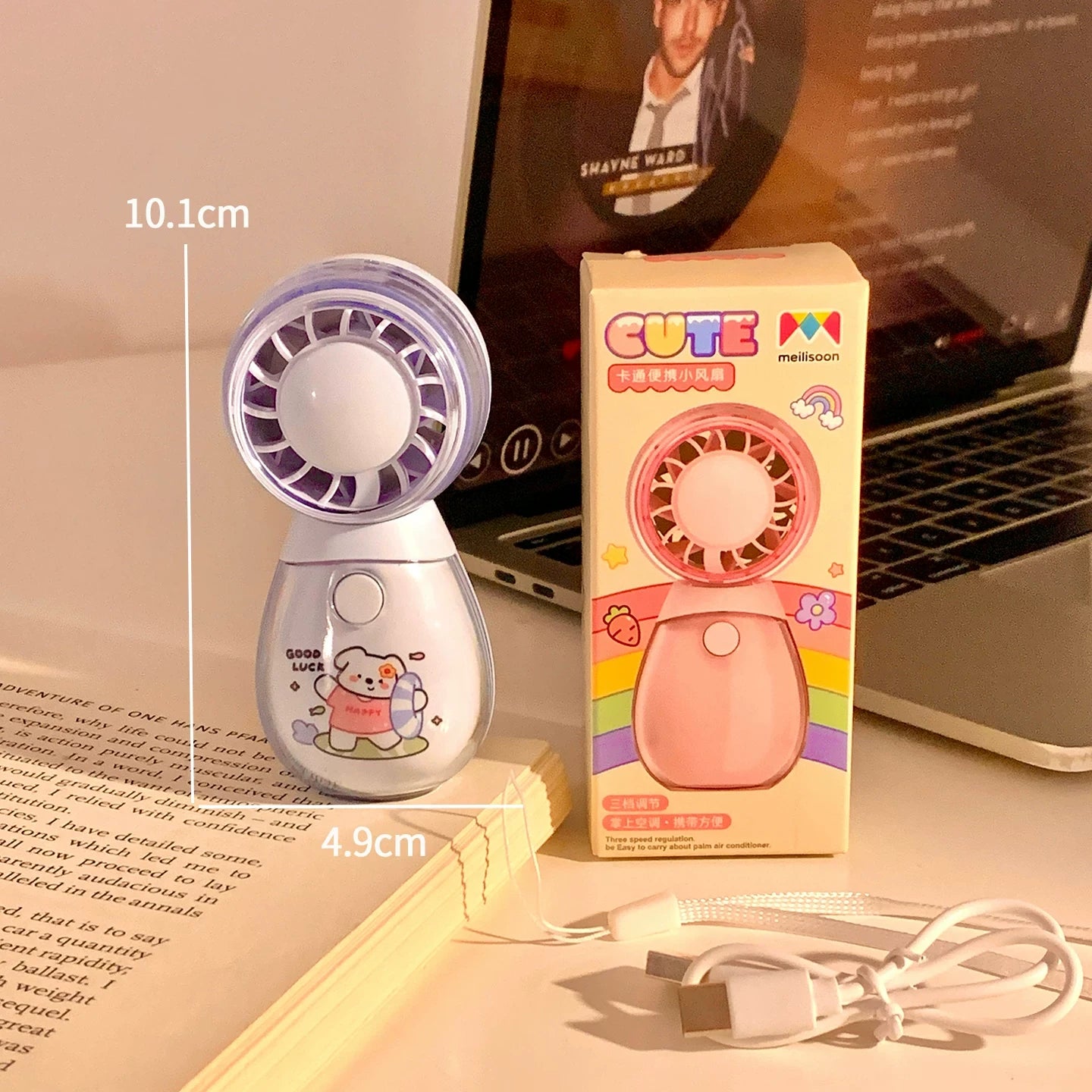 Cute Handheld Three Speed Fan Rechargeable ( 1pc )