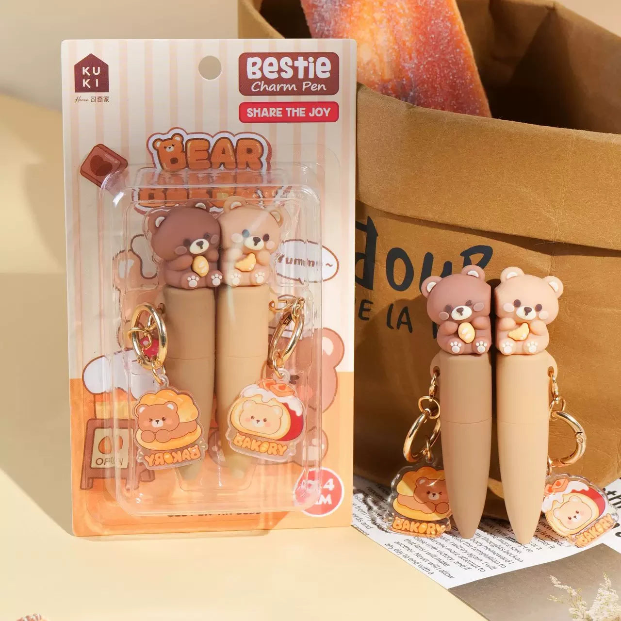 Bear Bakery Bestie Couple Charm Gel Pen ( 2pcs )