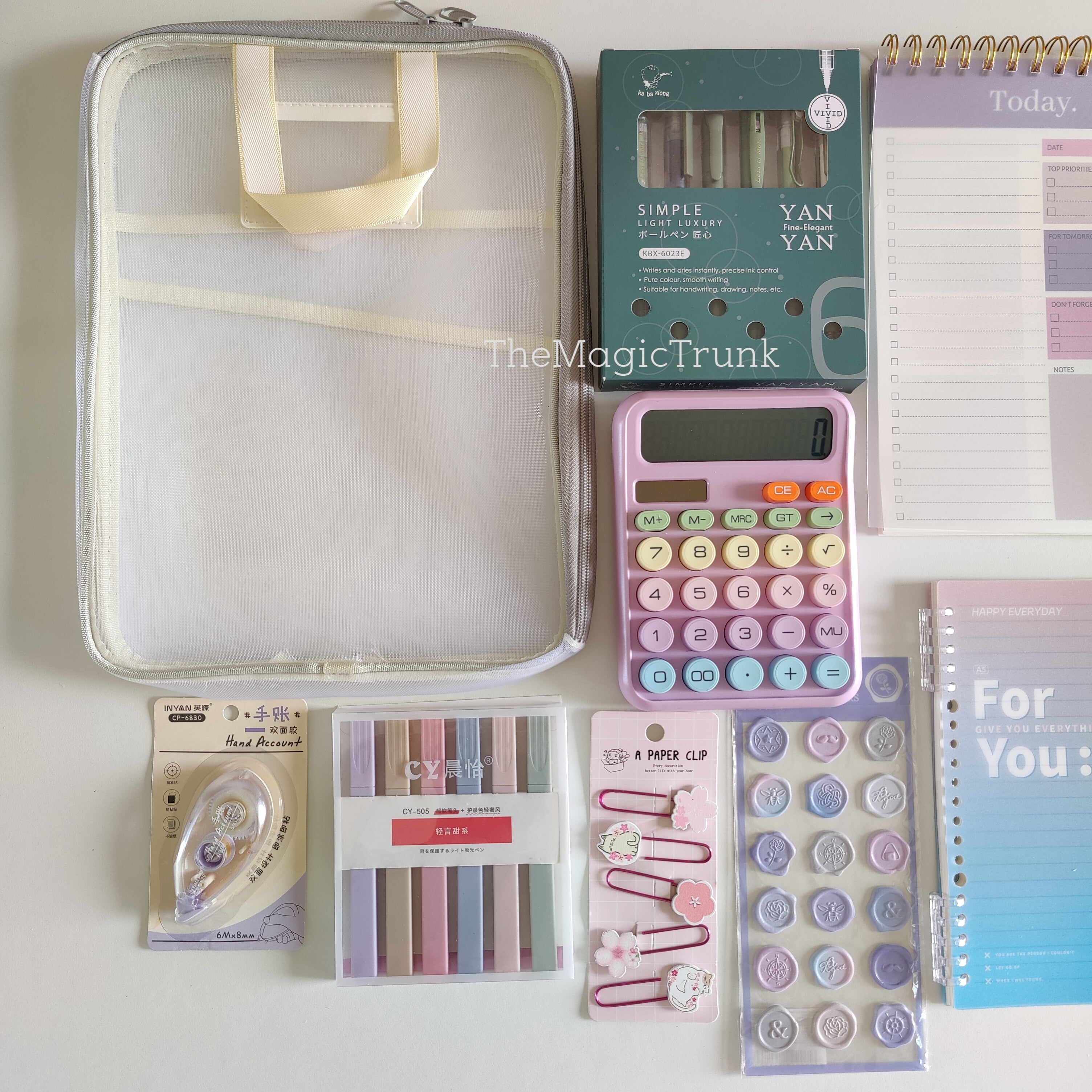 Aesthetic Mesh Folder Pouch Stationery Combo / Hamper
