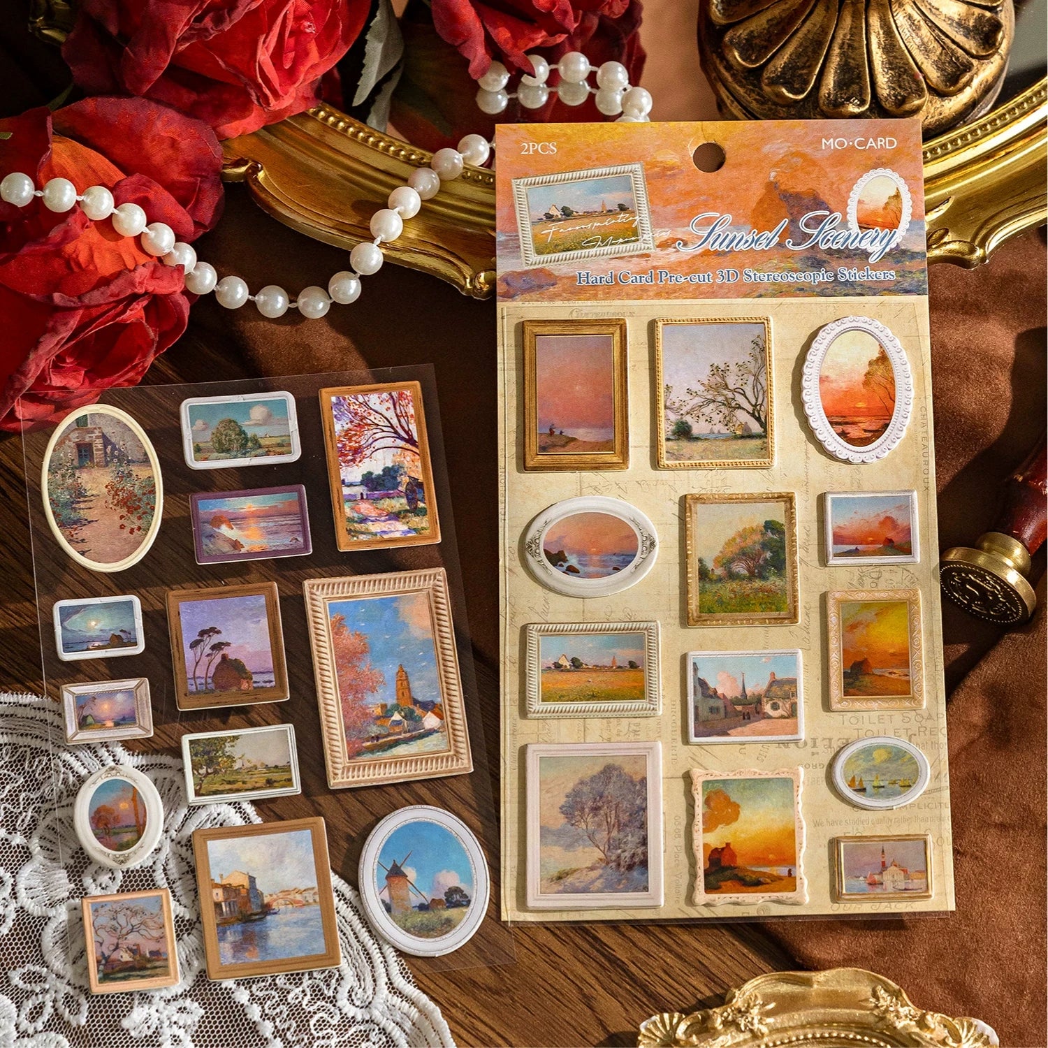 Famous Art Museum Series Self Adhesive Journaling Scrapbook Sticker Sheets ( 2 sheets )