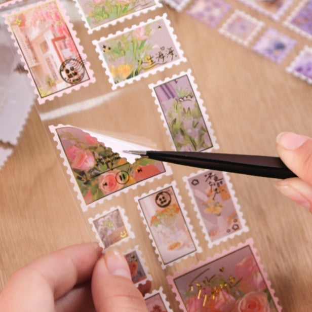 Floral Flower Retro Journaling Stamp Sticker Roll ( 1pc )
