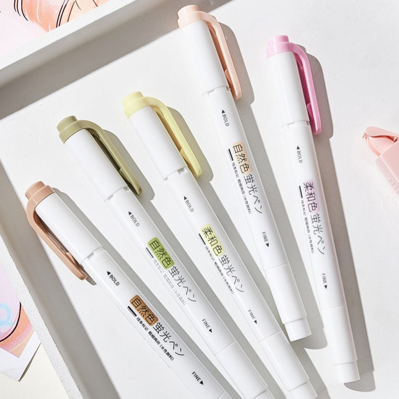 Pastel Double Head Soft Color Marker Highlighter Set ( 5pcs )