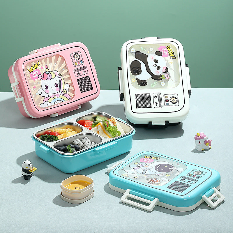 Retro TV Bento Meal Stainless Steel Three Compartment Lunch Box ( 1pc )